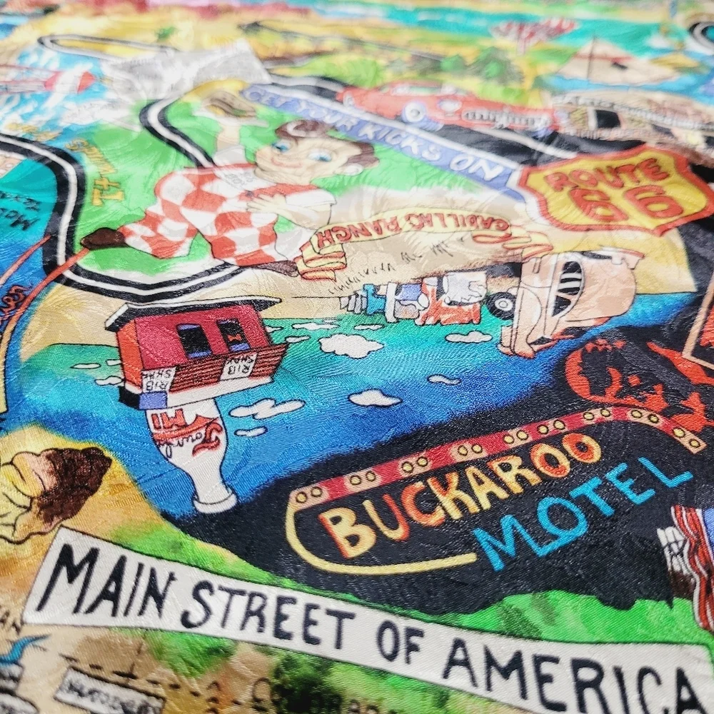 Ultra Rare Nicole Miller Route 66 oversized Silk Scarf Vintage 1991 - Picture 4 of 12